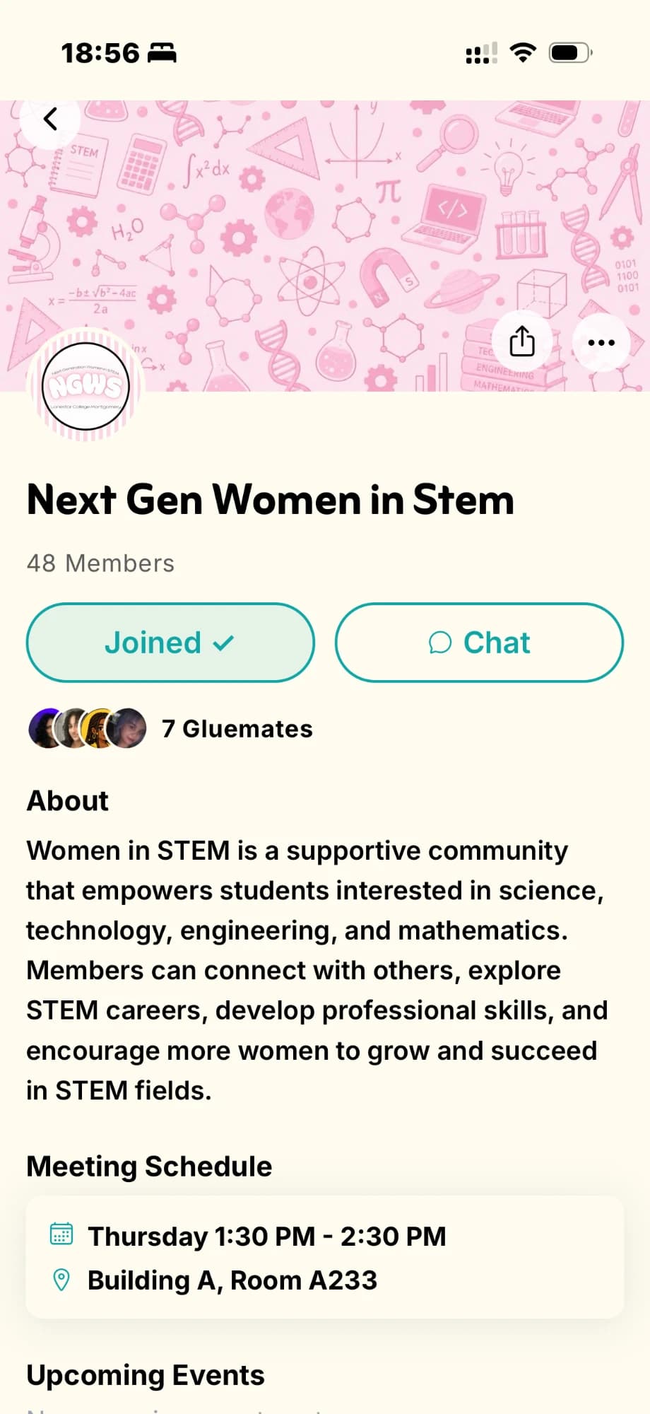 A real We Glue club profile screen