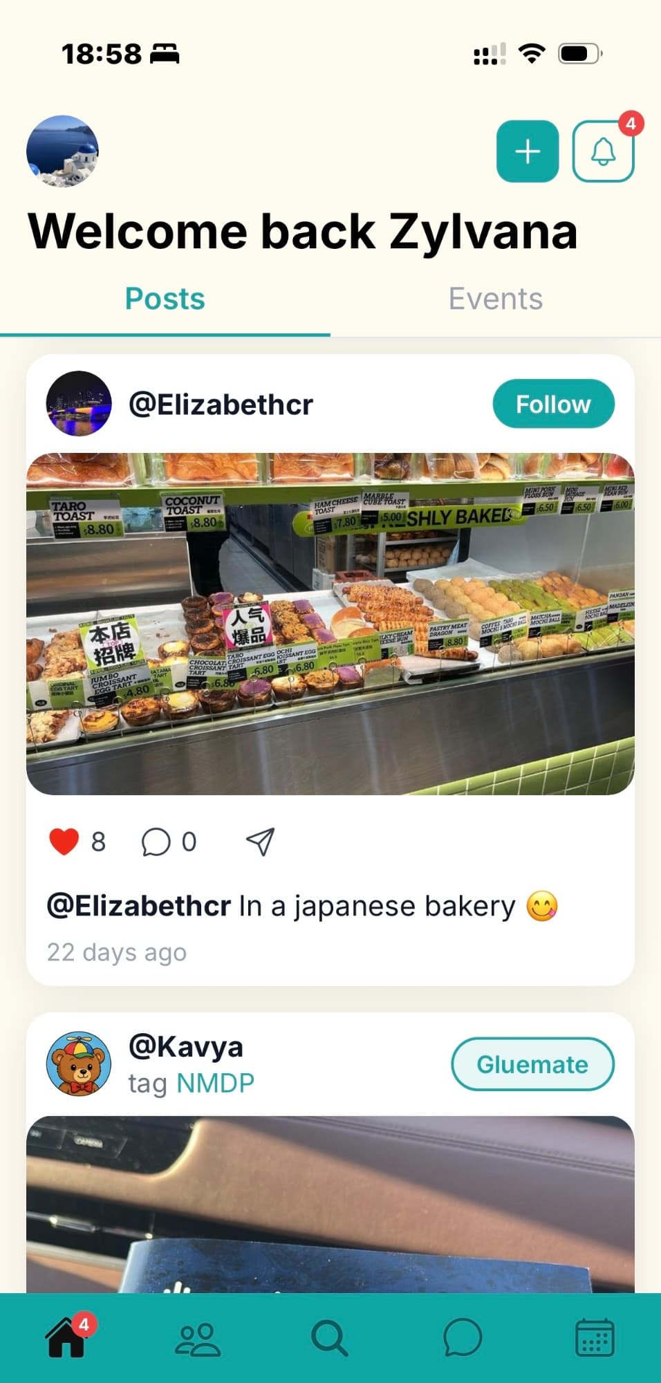 The real We Glue feed showing student posts