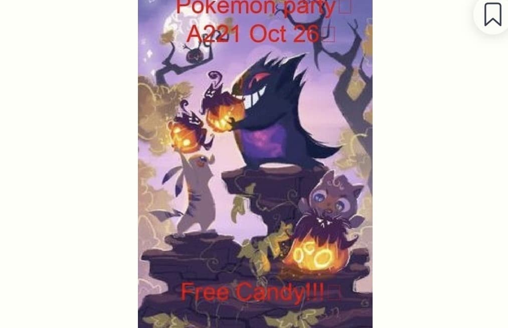 Halloween-themed Pokemon artwork poster for a club Halloween party