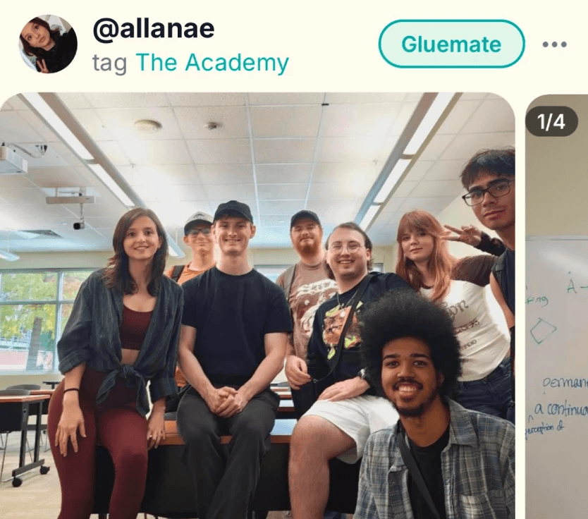 A real We Glue app post from @allanae, tagged to The Academy club
